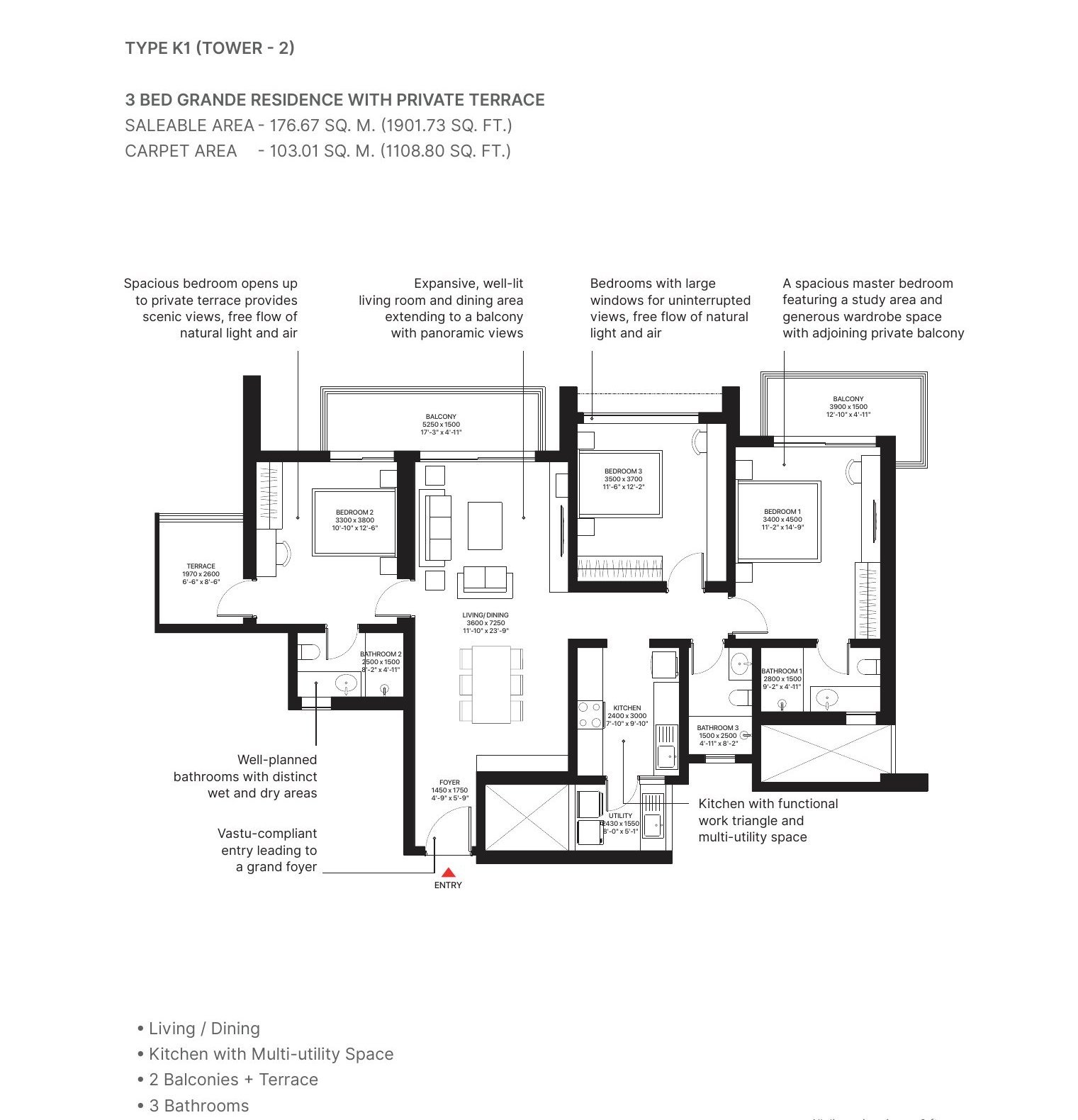 3 BHK Grande + Private Terrace – Type K1