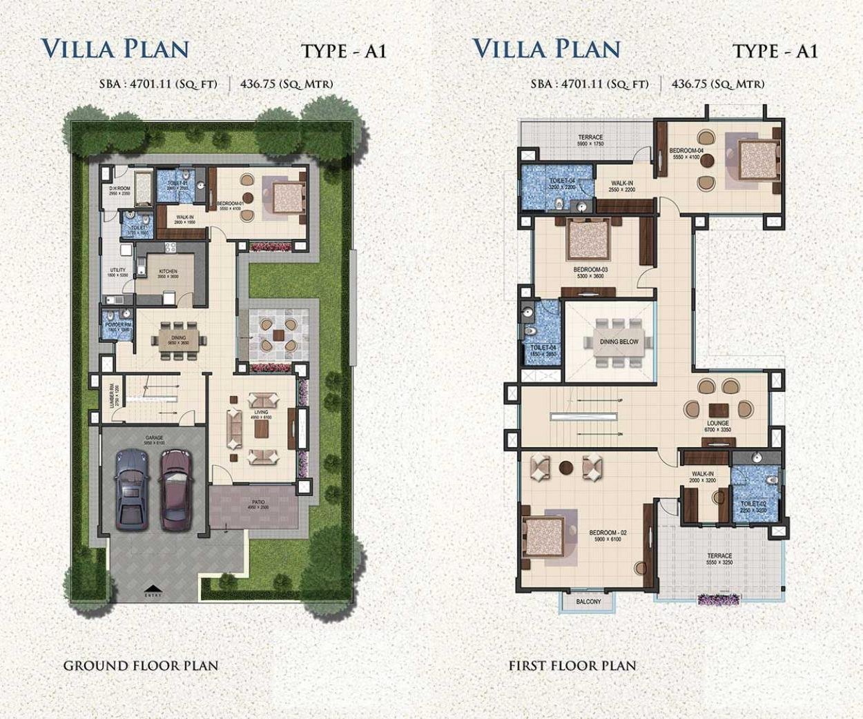 Villa Type A1, 3,576 sq ft carpet