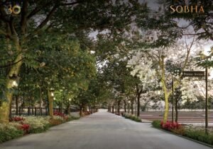 SOBHA Conserve avenue at dusk