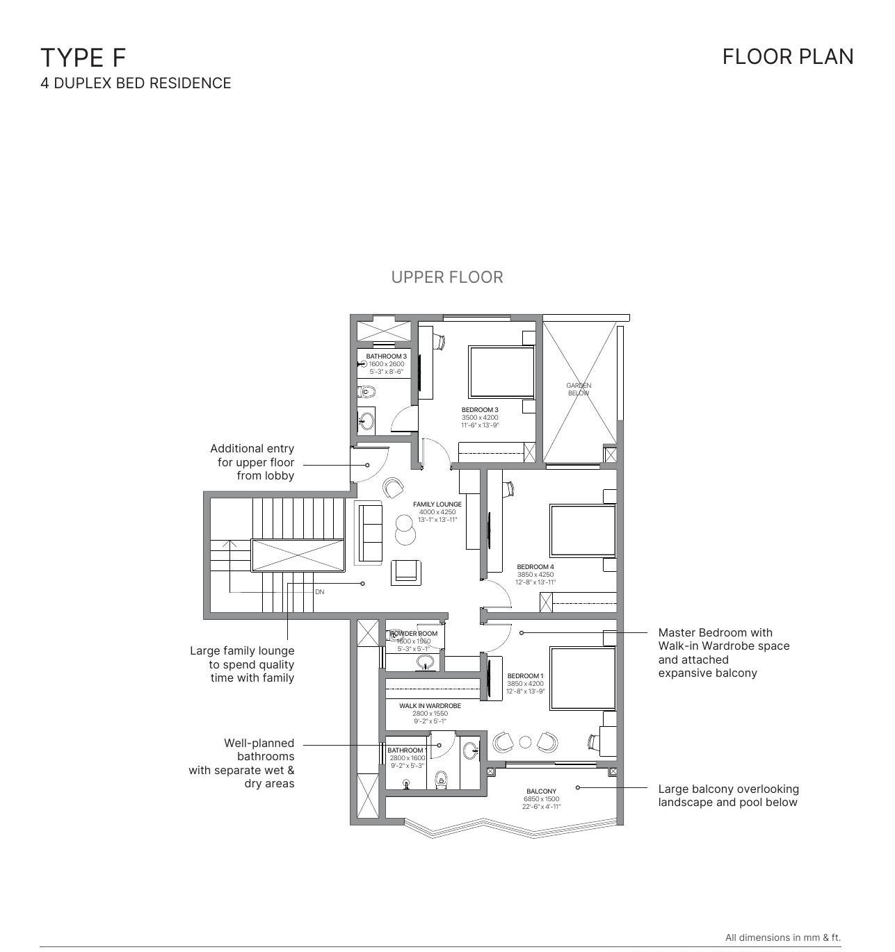 4 BHK Duplex – Type F upper floor