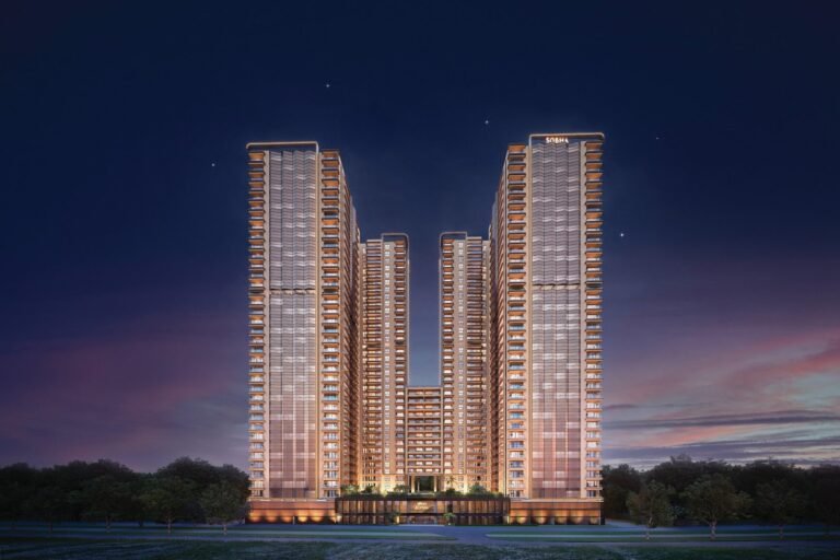 SOBHA Elysia GIFT City towers at night