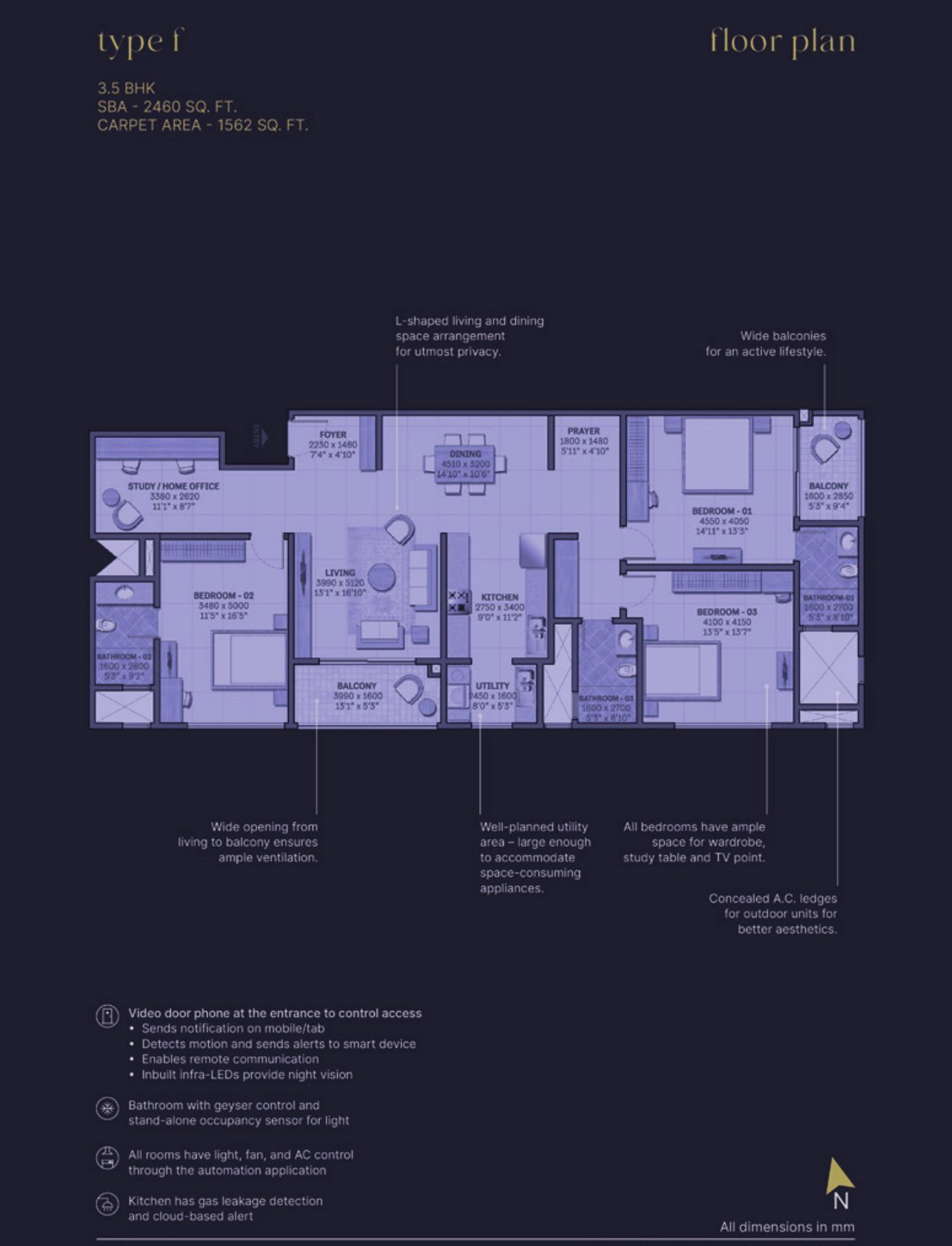3.5 BHK – Type F, 1,562 sq ft carpet