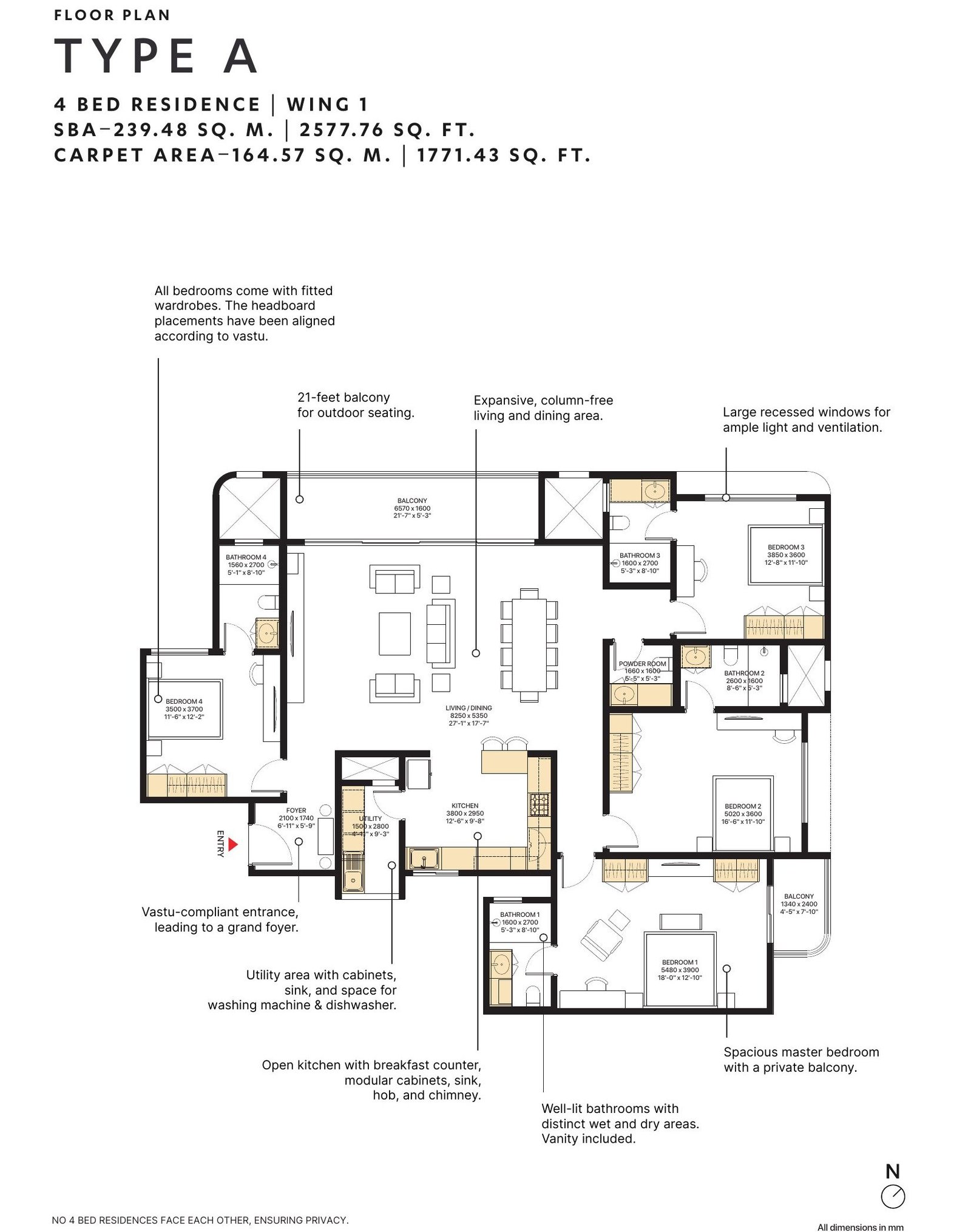 4 BHK – Type A, 1,771 sq ft carpet