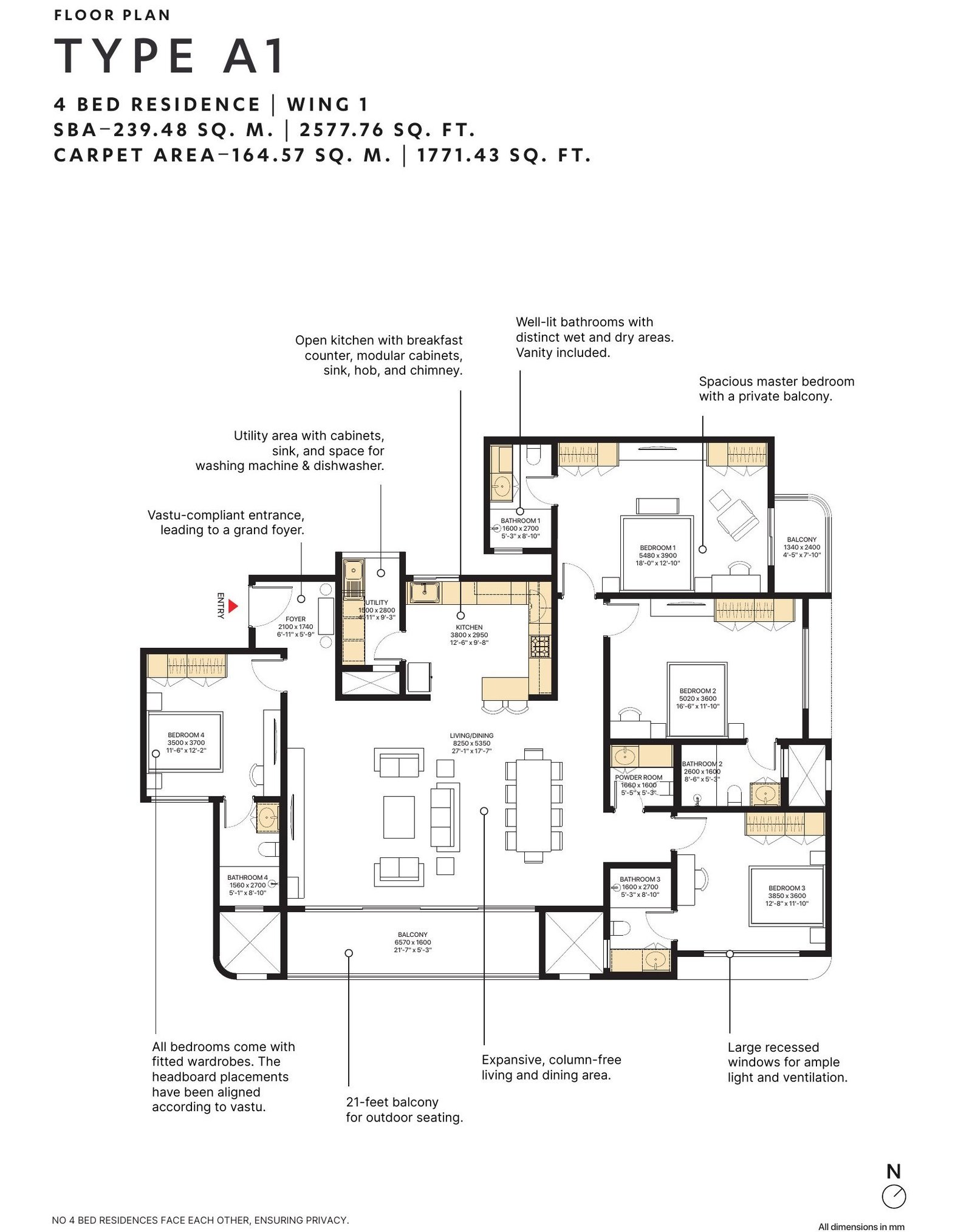 4 BHK – Type A1, 1,771 sq ft carpet