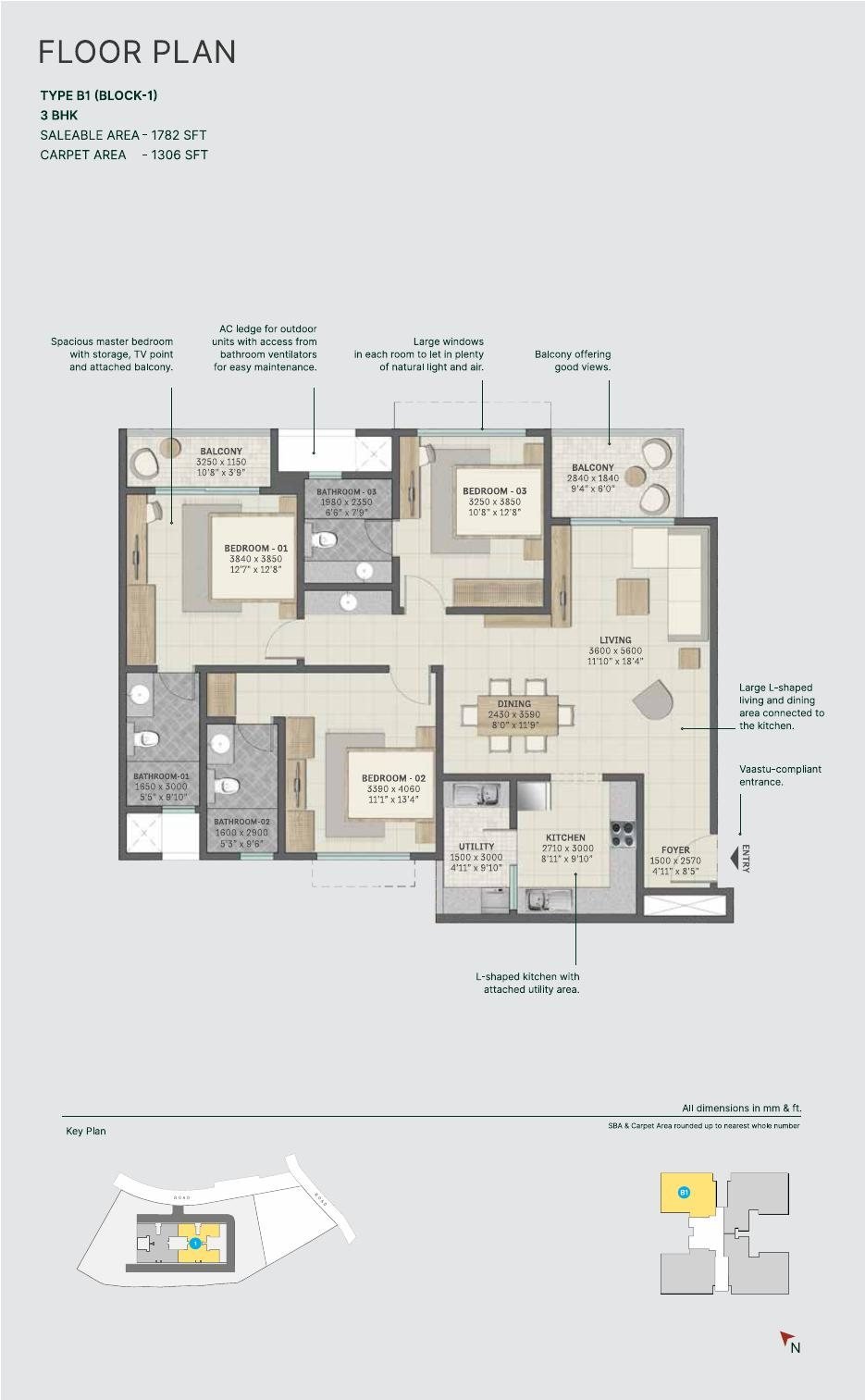 SOBHA Meadows Whispering Hill Akkulam: 3 BHK Flats in Trivandrum — floor plan preview