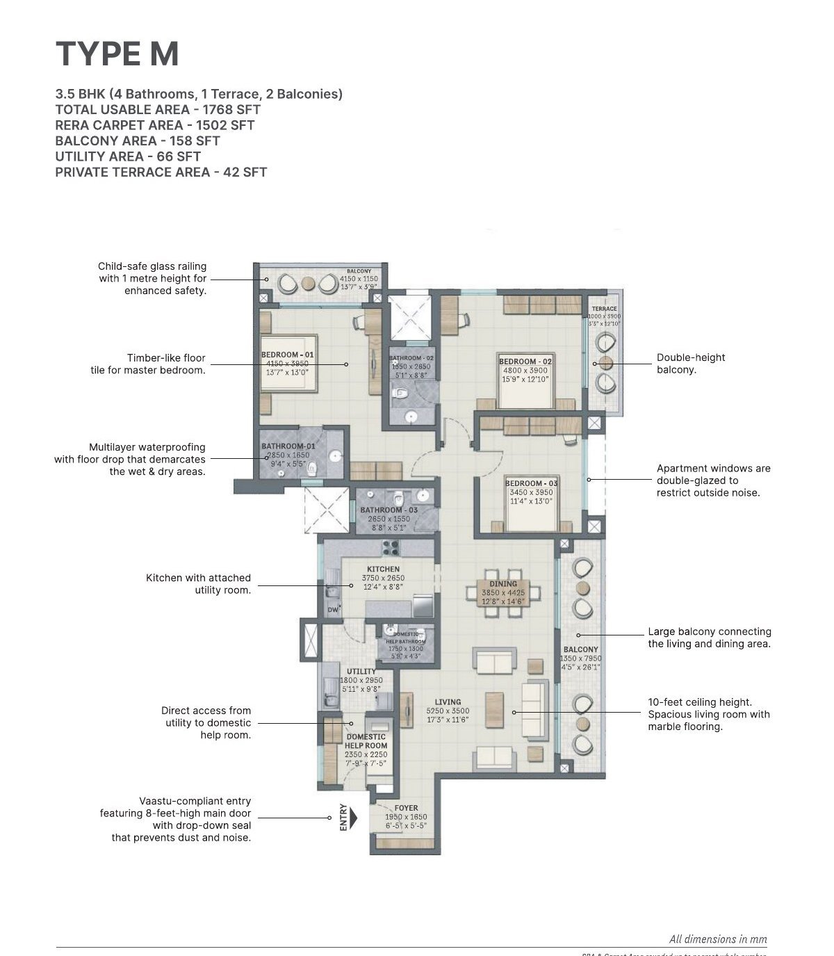 3.5 BHK – Type M, 1,502 sq ft RERA carpet