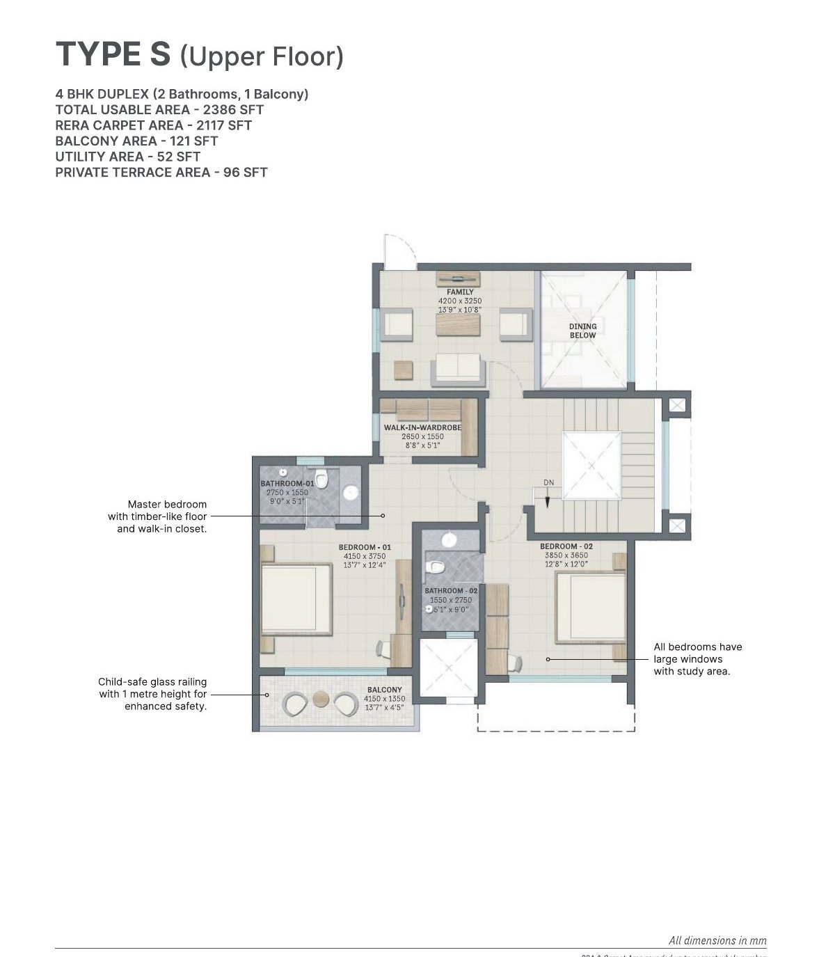 4 BHK Duplex – Type S upper floor