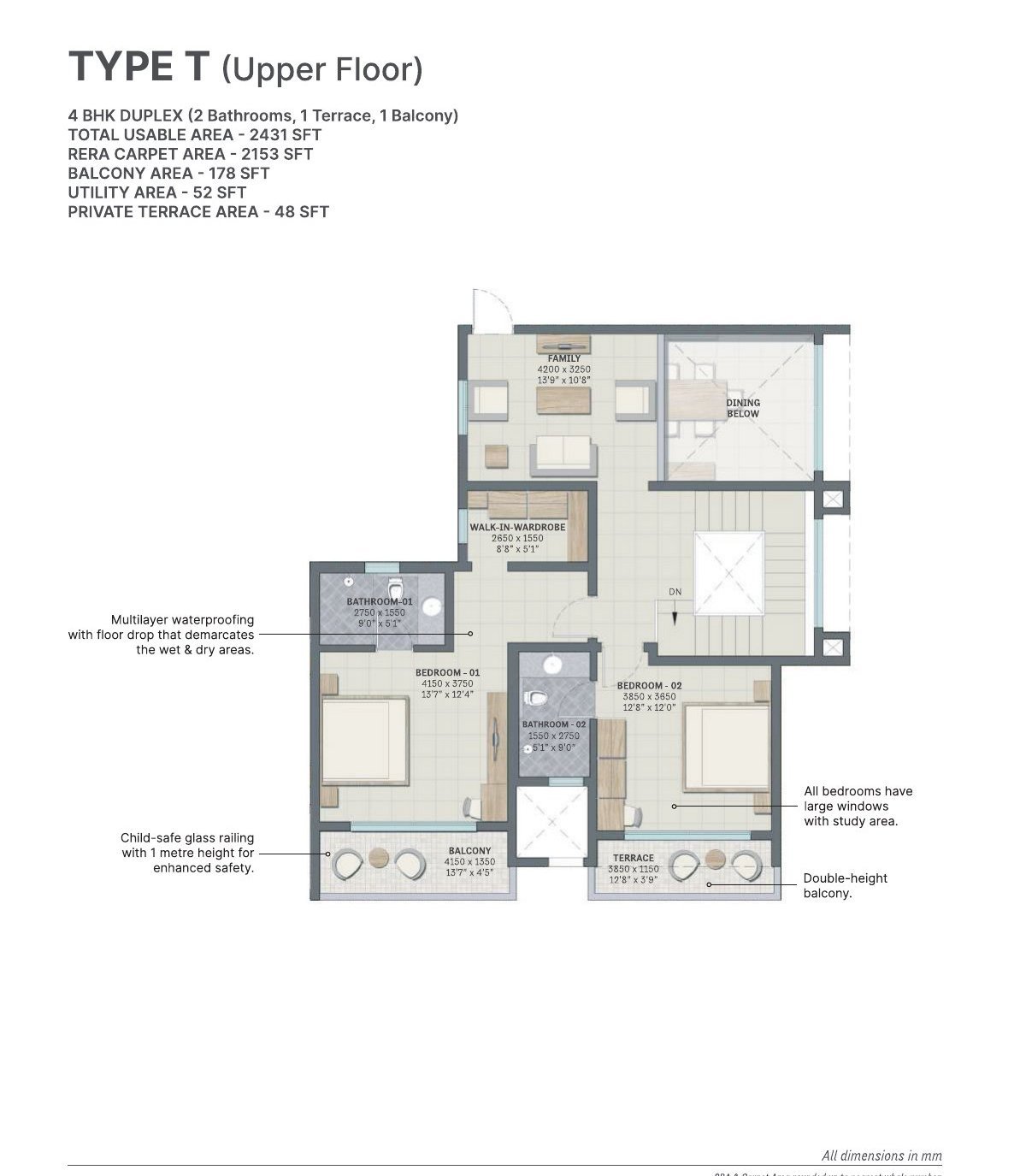 4 BHK Duplex – Type T upper floor