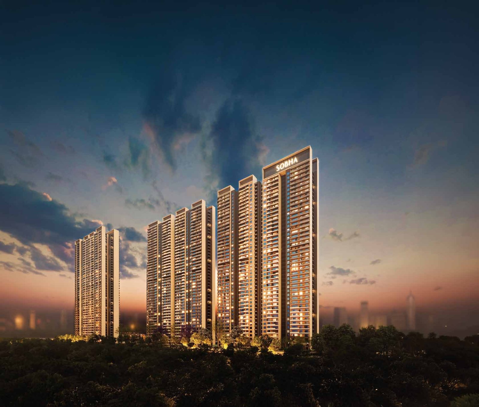SOBHA Rivana towers at dusk
