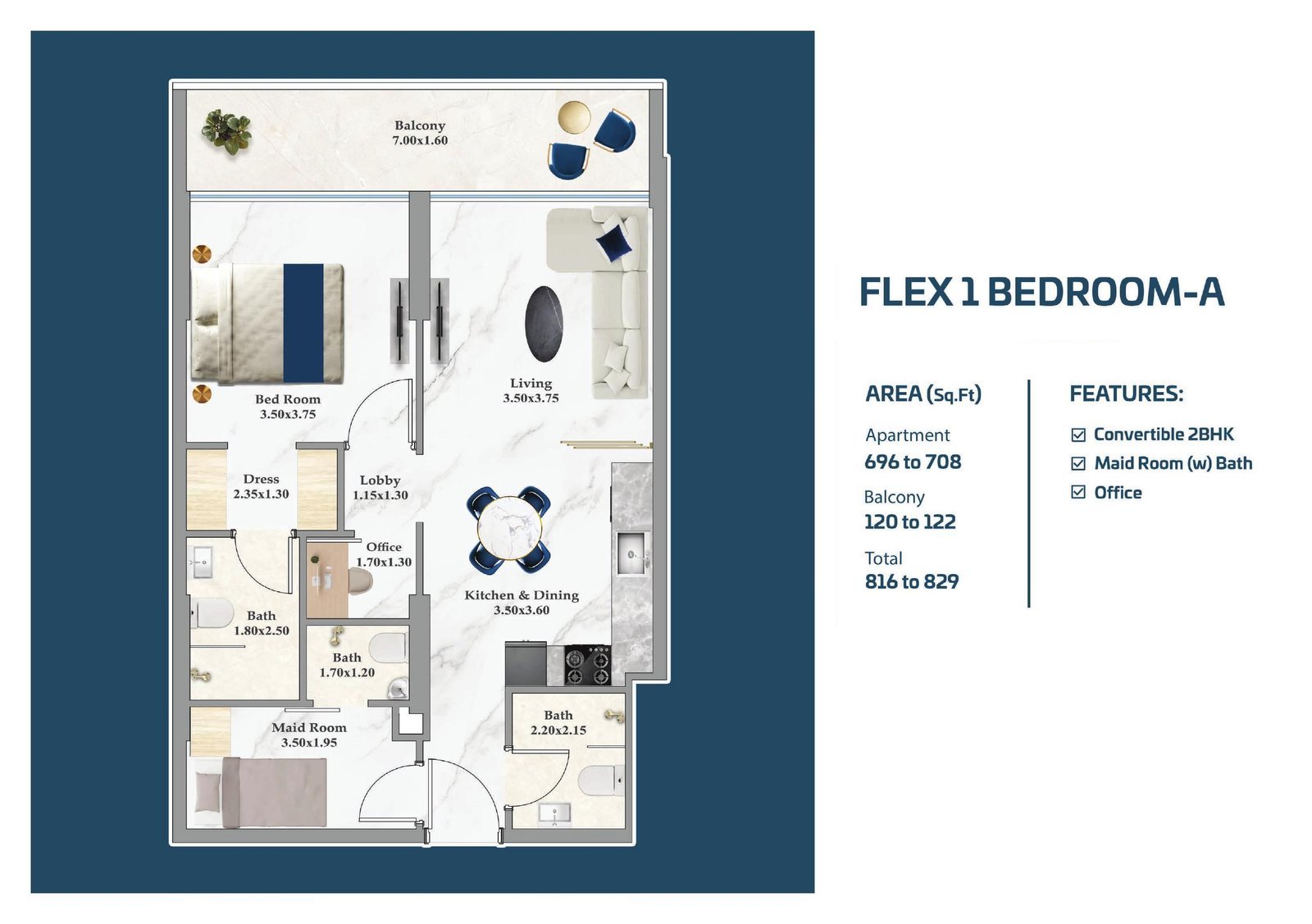 Flex 1 Bedroom A (convertible to 2 BHK)