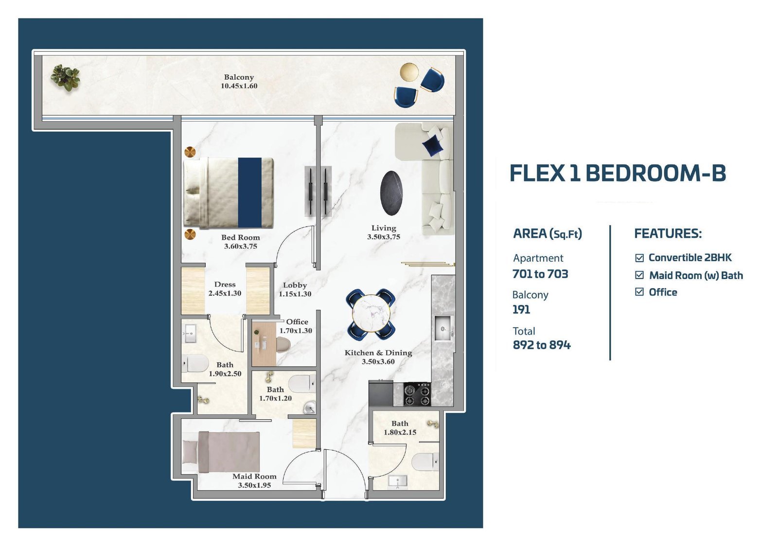 Flex 1 Bedroom B (convertible to 2 BHK)