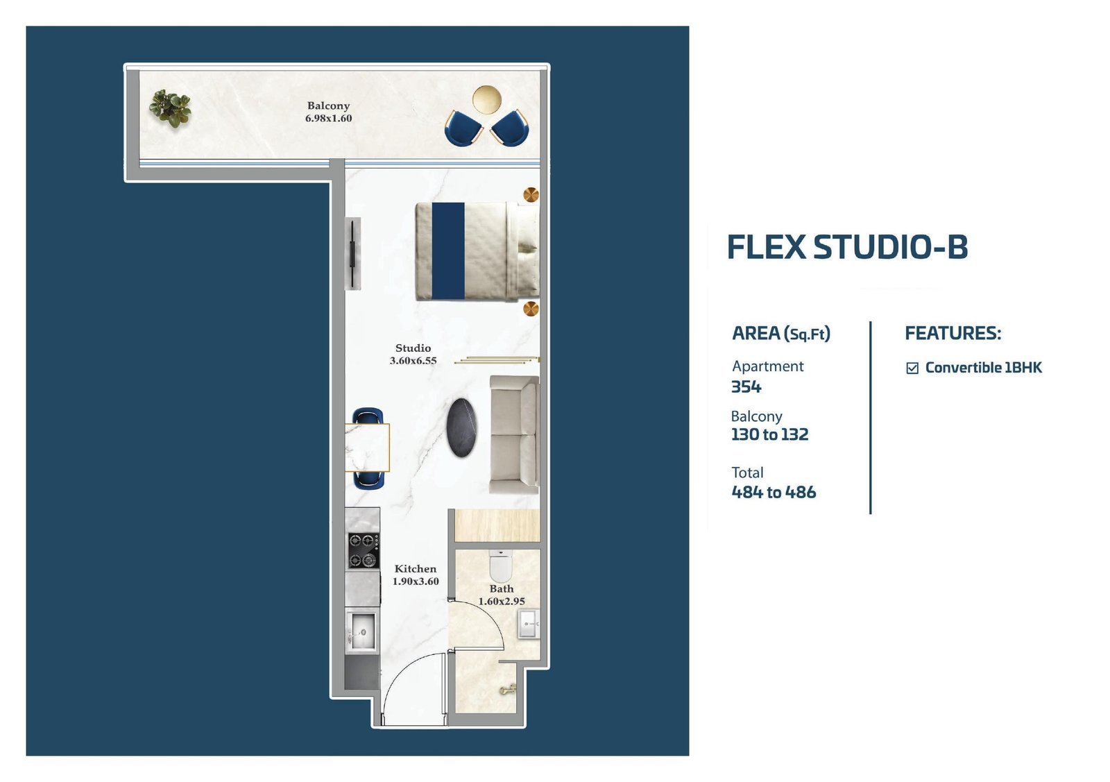 Flex Studio B (convertible to 1 BHK)