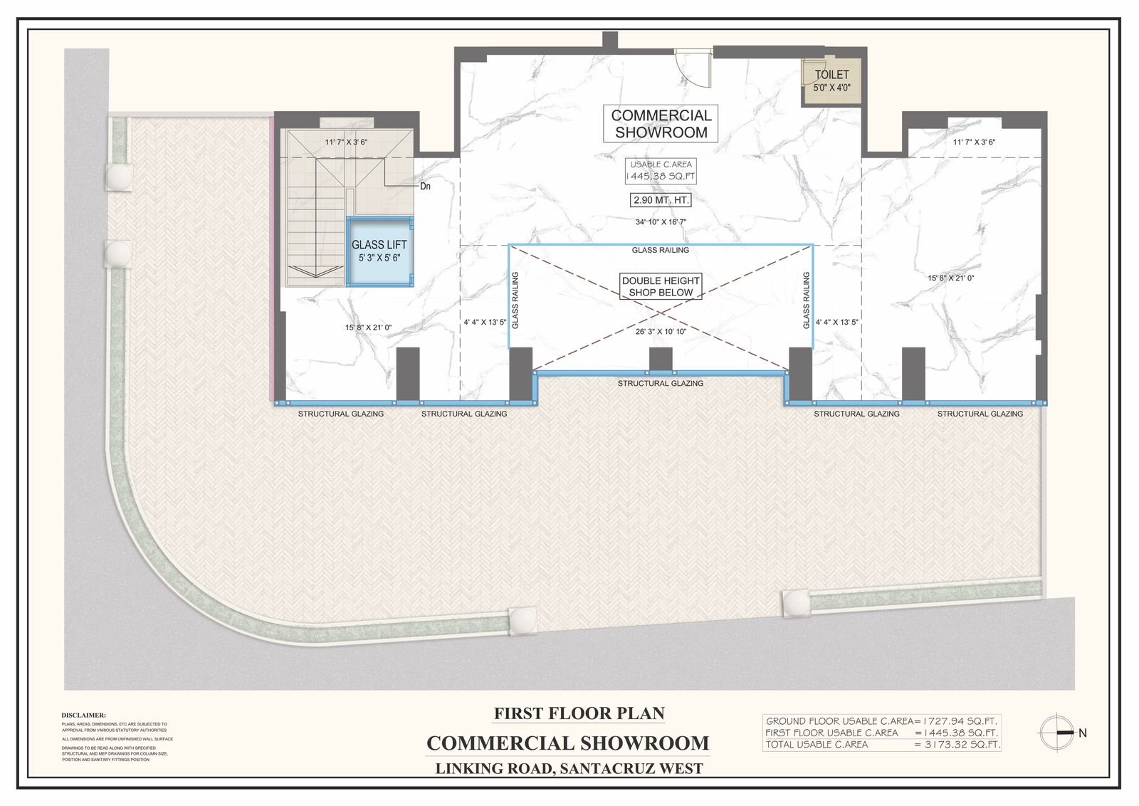Commercial space for rent in Santacruz West on Linking Road – First Floor Plan (1,445.38 sq. ft.)
