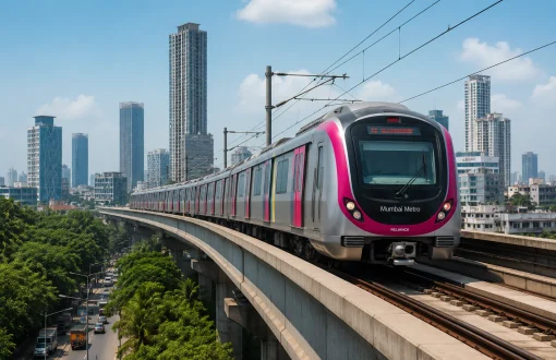 Mumbai Metro train arriving at Azad Nagar station platform